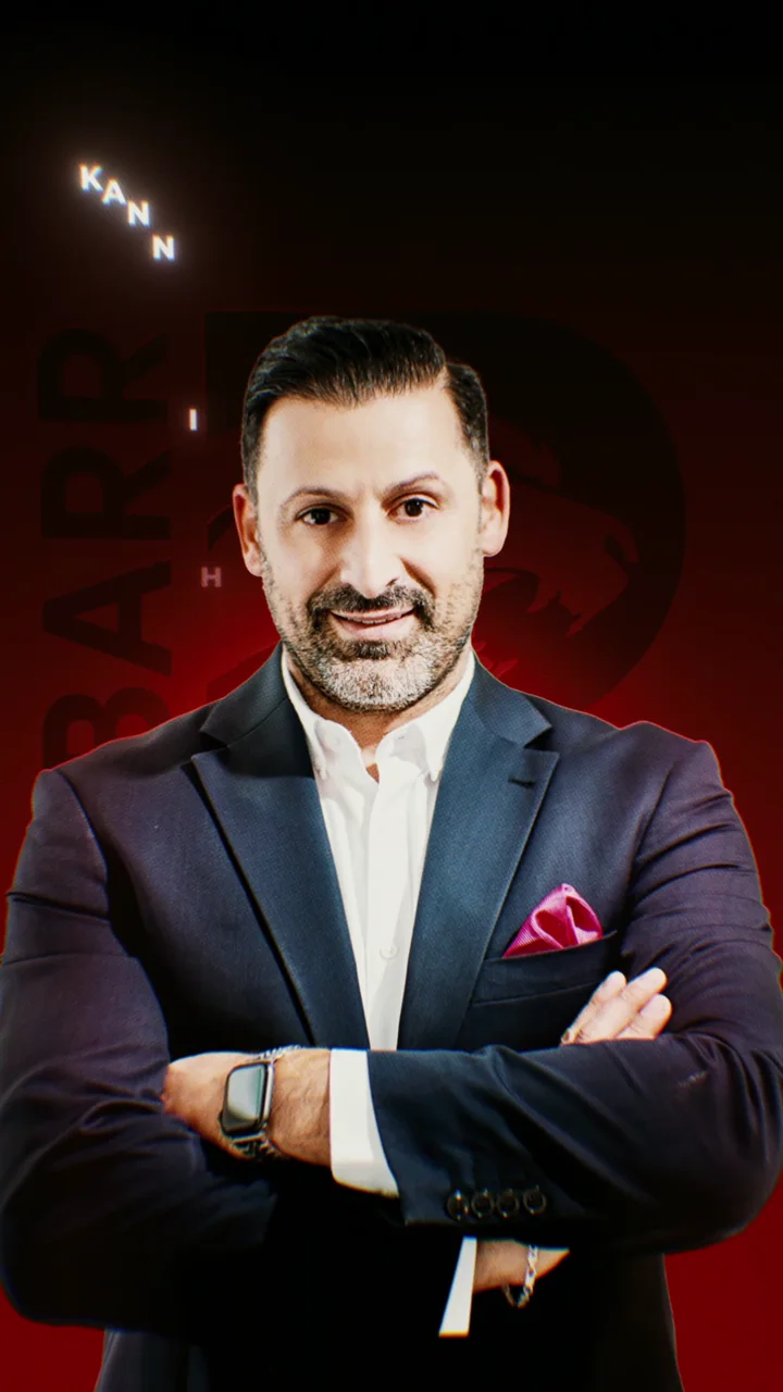 A portrait against the red Hibarr motion graphics